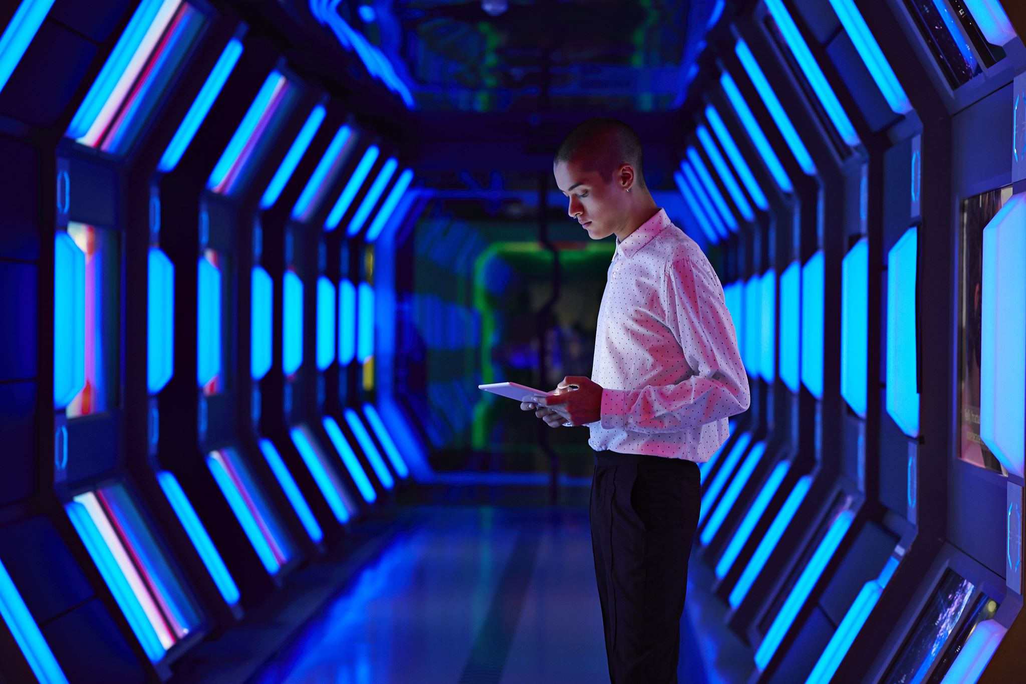Presenter with laser pointer in hand