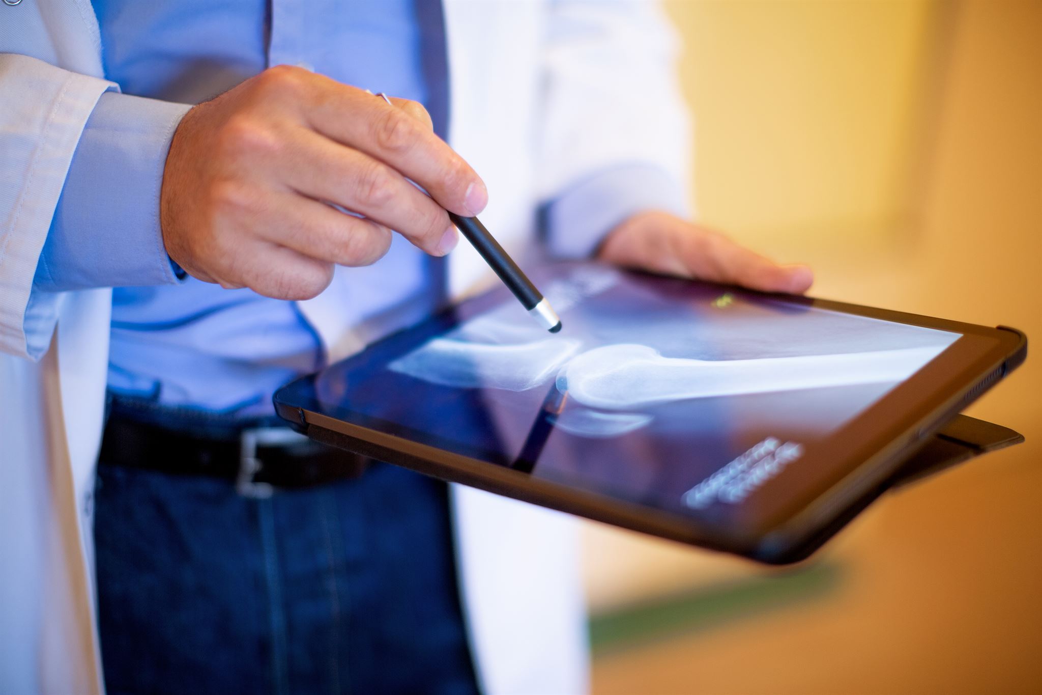 Close-up of tablet with screen protector applied